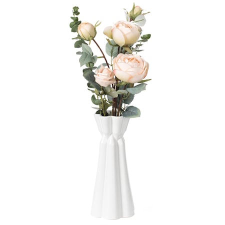 Fabulaxe 9.5 H Ceramic Modern Glazed Flower Shape Sculpture Table Vase, White QI004058.L